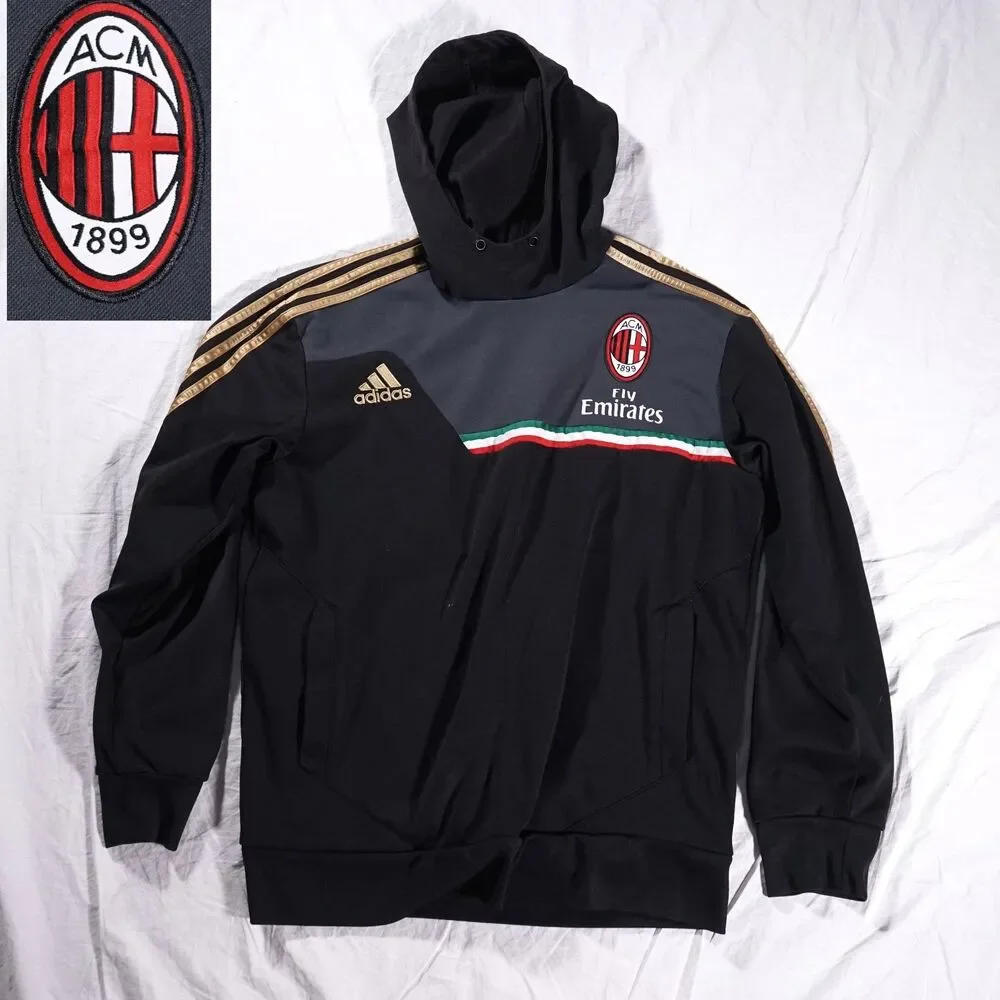 Adidas AC Milan Hoodie Black Gold Mens Large Vintage 2013-14 Soccer Vintage